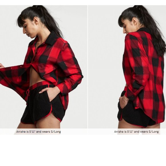 VS Flannel Shirt Cozy Fleece Short Set Lounge Sleep Adorable NWT Perfect Gift - Picture 3 of 5